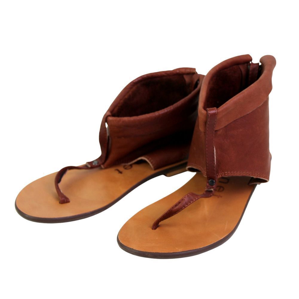 Porronet BROWN REAL LEATHER OPEN TOE ZIP FLAT SLINGBACK SANDALS SHOES Size 37 - Picture 2 of 11